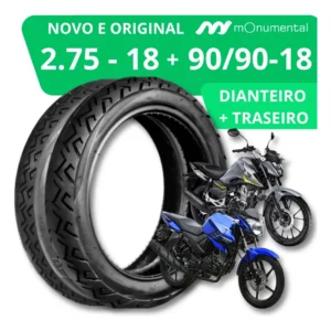 Pneu Monumental Traseiro 90/90-18 e Dianteiro 2.75-18 para Moto CG Titan Fan Start 160 150 125 Factor Fazer